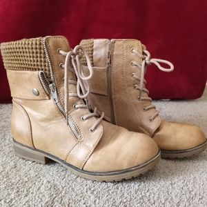 BAMBOO Tan Knit-Cuff Boots